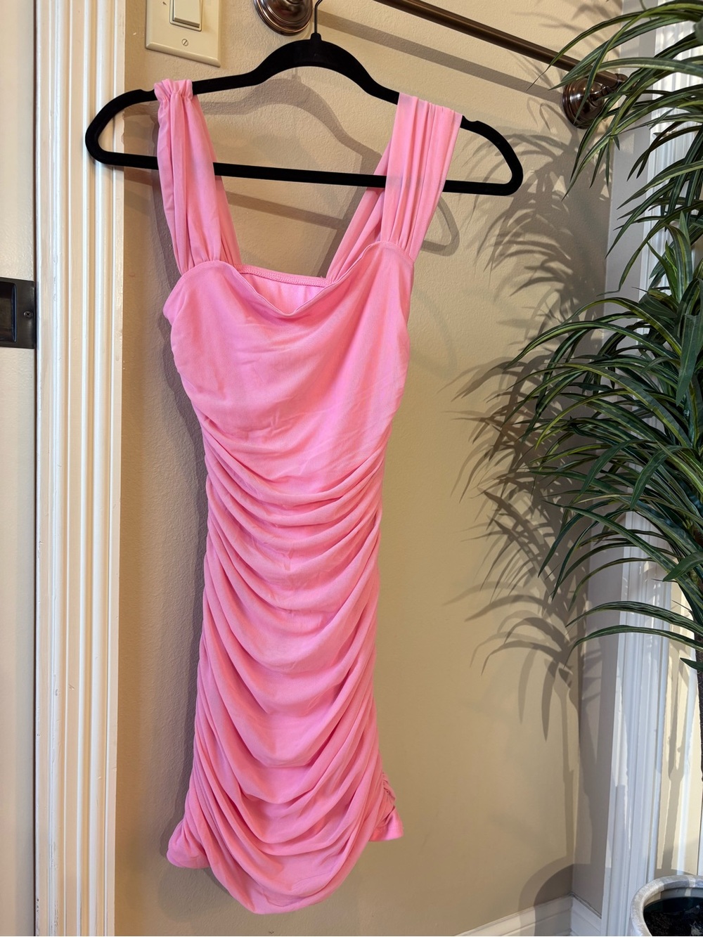 SHEIN Pink Ruched Cowl Neck Mini Dress with Wide Straps